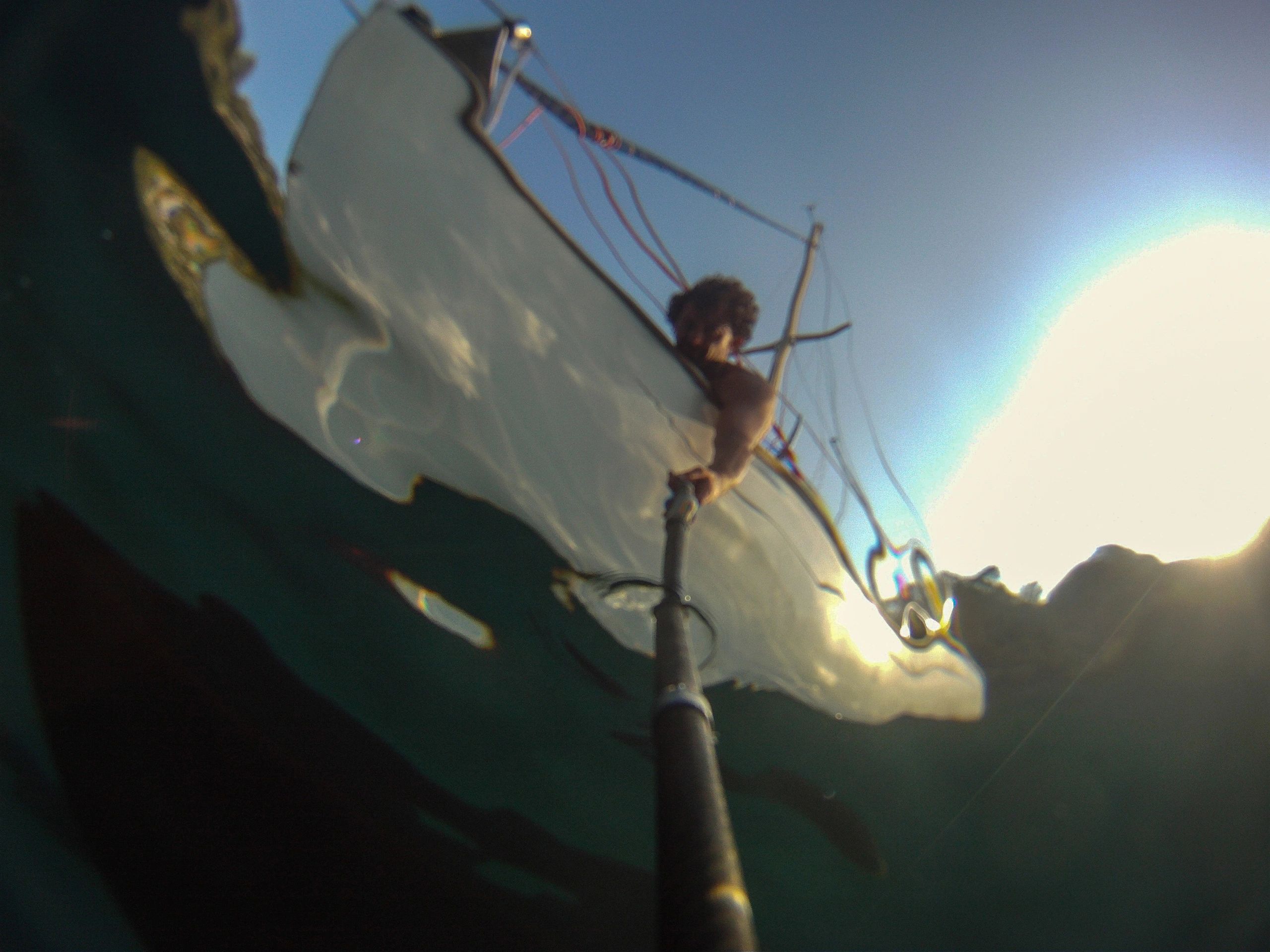 Selfie Shot Under the Water Line of a Sail Boat